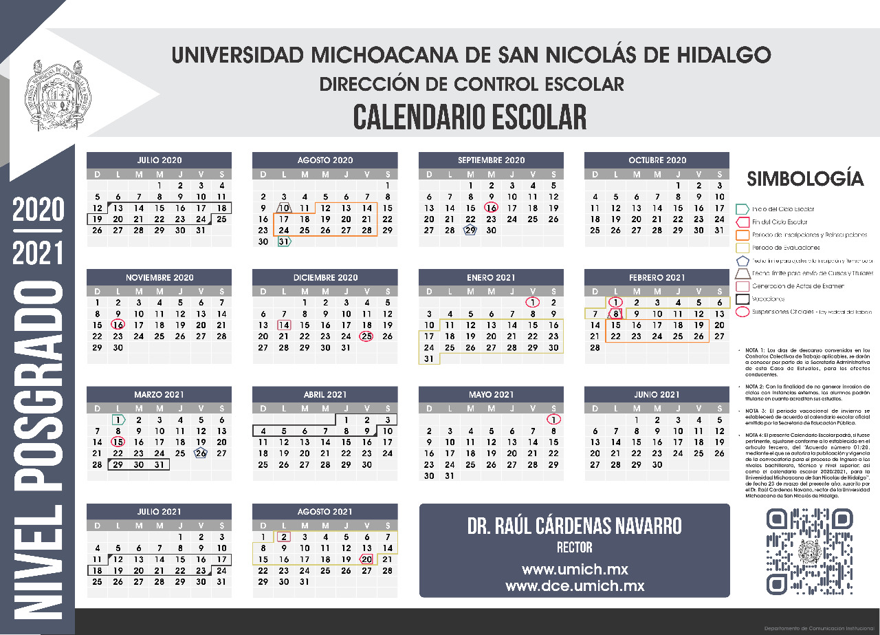 Calendario escolar 2020-2021 de la UMSNH